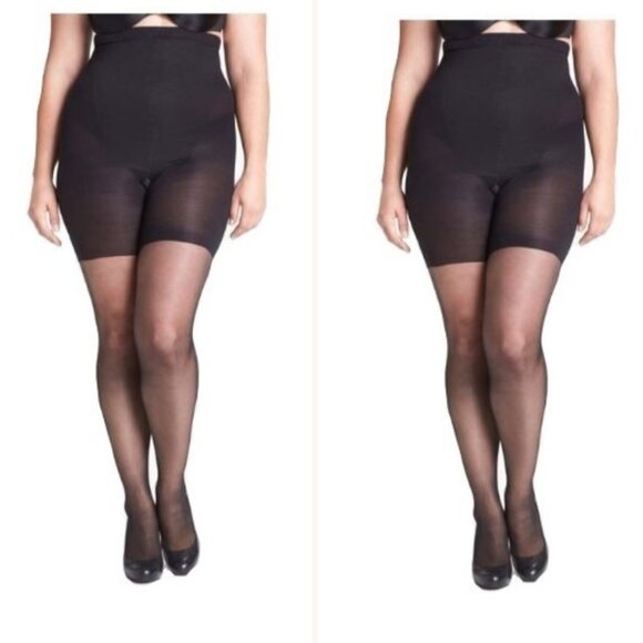 LOT OF 2 Spanx High Waist Shaping Sheers Size D Black Sheer Control Top - Picture 1 of 7